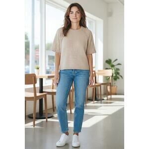 NWT BIBI Women's Tan Wool Blend Knit Sweater Flared Sleeves Size Medium